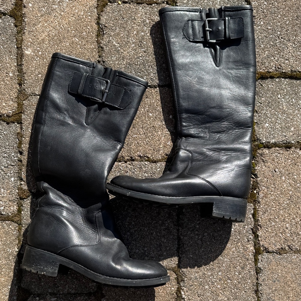 Boden Black Leather Mid-Calf Buckle Boots size 39